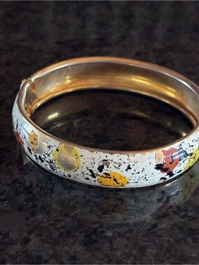 White Enamel Multicolor Accent Bangle Bracelet